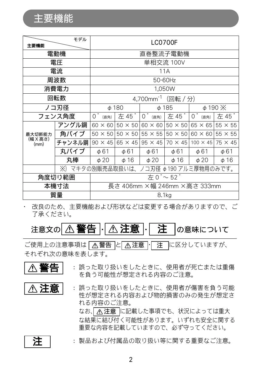 マキタ LC0700F 取扱説明書|カッタの通販はプロストア ダイレクト マキタ LC0700F 取扱説明書|カッタの通販はプロストア ダイレクト